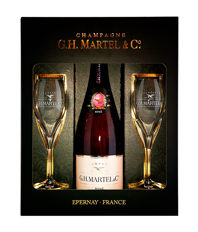 Champagne G.H. Martel Brut Rose 70cl con Copas Pack